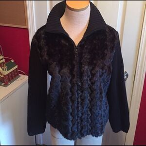 Parkhurst faux fur black zippered sweater sz S